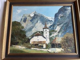 Gemälde, Öl auf Leinwand, Schweizer Berglandschaft, Top!