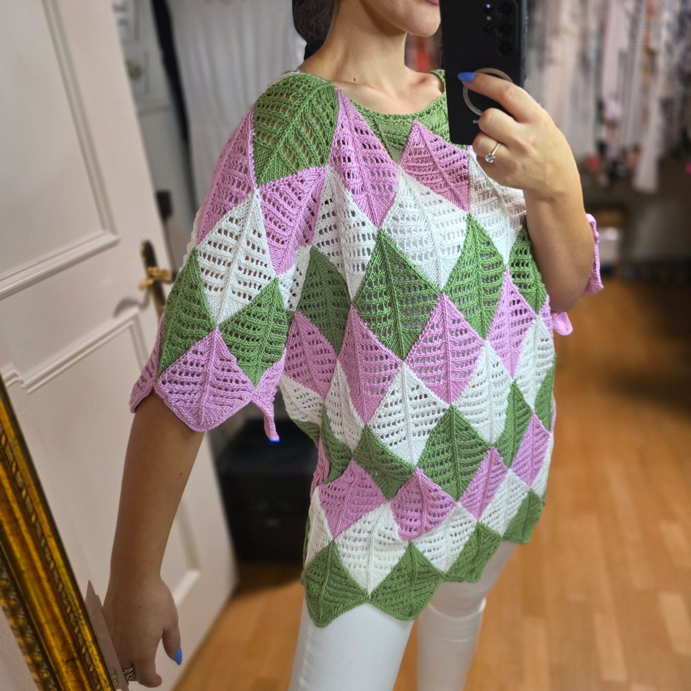 Camicette: Handgestrickte Baumwoll-Bluse L/XL, einzigartiges Design – Usato da Wald ZH venduto da CapLux 3