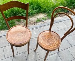 2 Jugendstil Stühle, Bugholzstuhl mit Blumenmuster, Vintage!