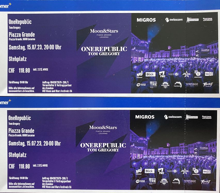 Moon & Stars 2023 2 Tickets 15.07.2023 für OneRepublic Acheter sur