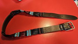 Gürtel Leder braun mit Perlenbesatz 