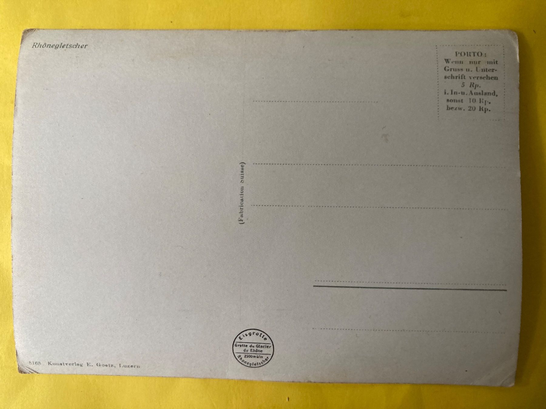 Cartoline postali: Rhonegletscher – Usato da Zürich venduto da Chaeffeler 1