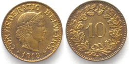 EIDGENOSSENSCHAFT 10 Rappen 1918 Messing ERHALTUNG! unz