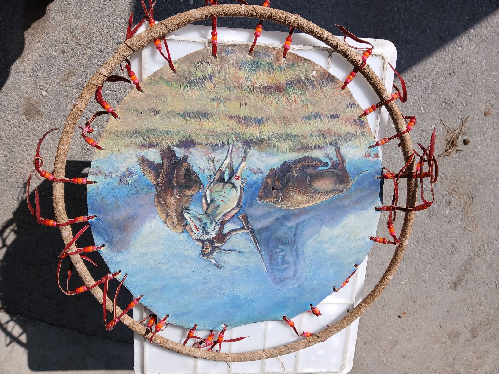 Tutte le decorazioni: Indianer Bison Wandkunst, Durchmesser ca. 40cm, Handarbeit – Usato da Wiler (Lötschen) venduto da AnRieder