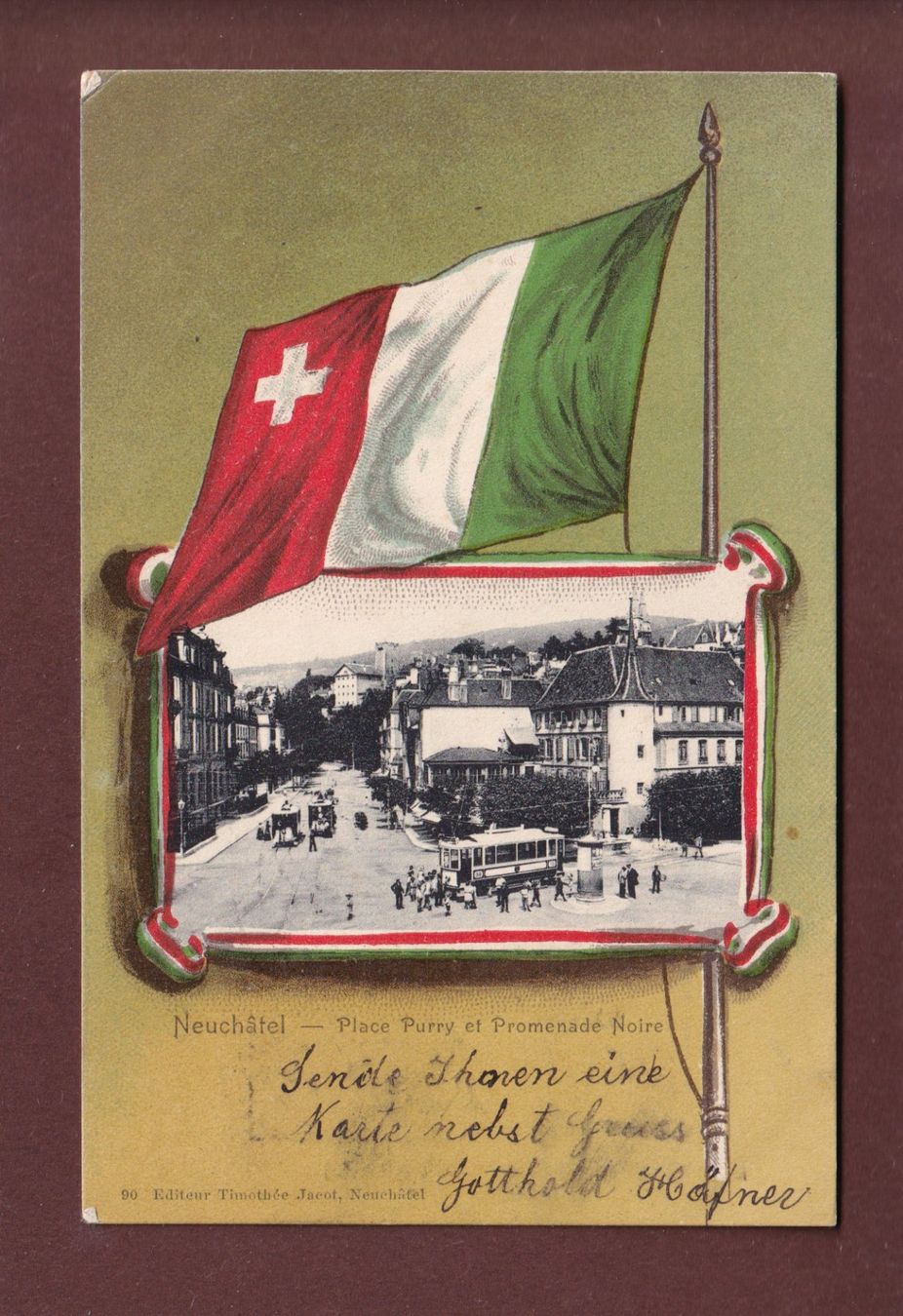 Cartoline postali: NEUCHÂTEL - Place Pury - Tram - 1907 – Usato da Pully venduto da nicecards