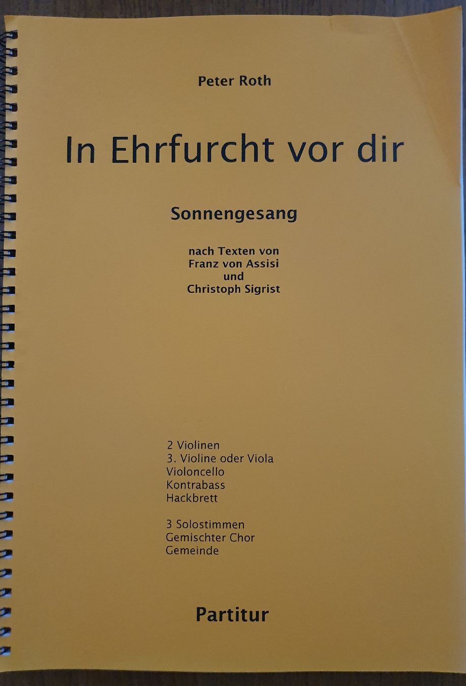 Libri: Peter Roth "In Ehrfurcht vor dir" Partitur – Usato da Zürich venduto da Philotimo
