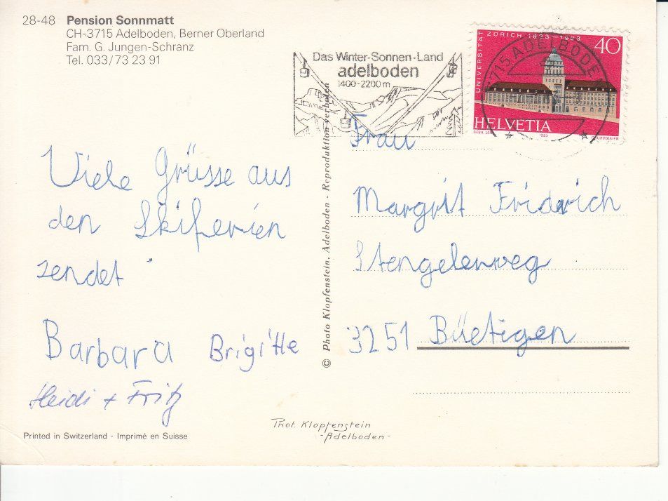Cartoline postali: Adelboden Sonnmatt 1983 – Usato da Bürglen TG venduto da StampGraf 1