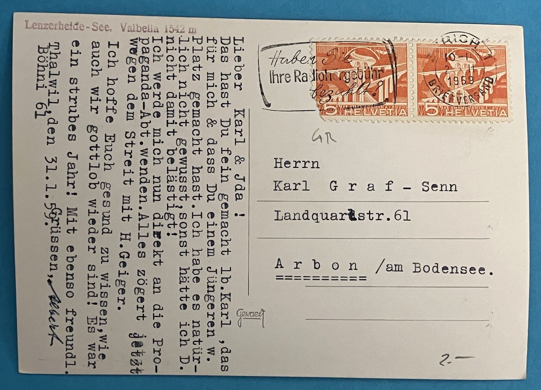 Cartoline postali: LENZERHEIDE-SEE – Usato da Oberwil BL venduto da SALOB 1