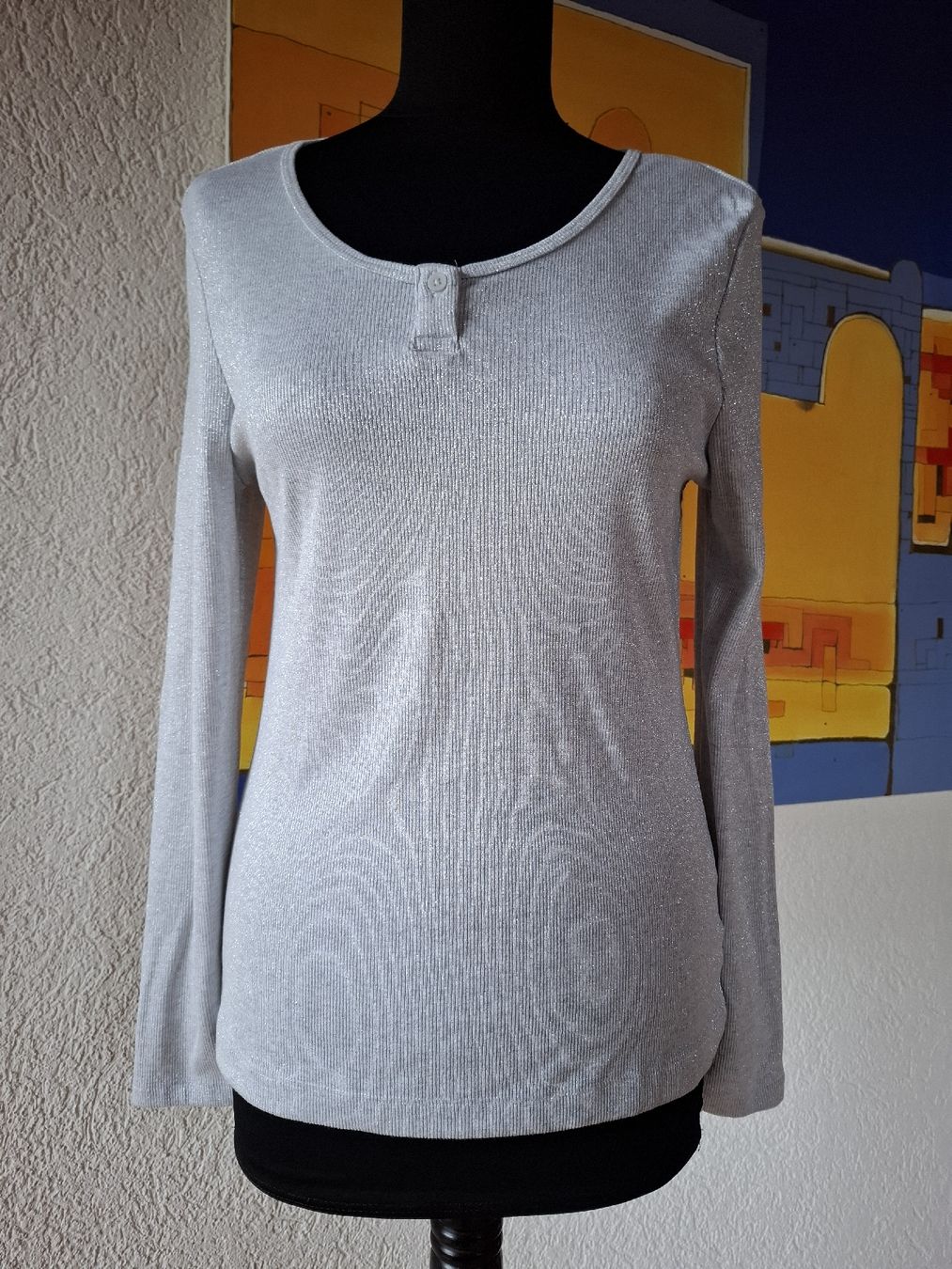 T-shirt: Gr M 38 damen Langarm shirt Silber grau basic 5 Office – Usato da Vinelz venduto da sonnenmond77 1
