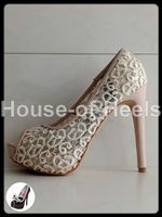 Escarpins peep-toe Jumex 36 talon 13cm plateau 3.5 cm dentel