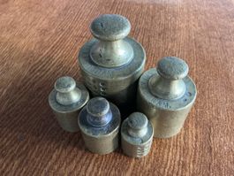 Antike Messgewichte Set Messing 5 teilig 