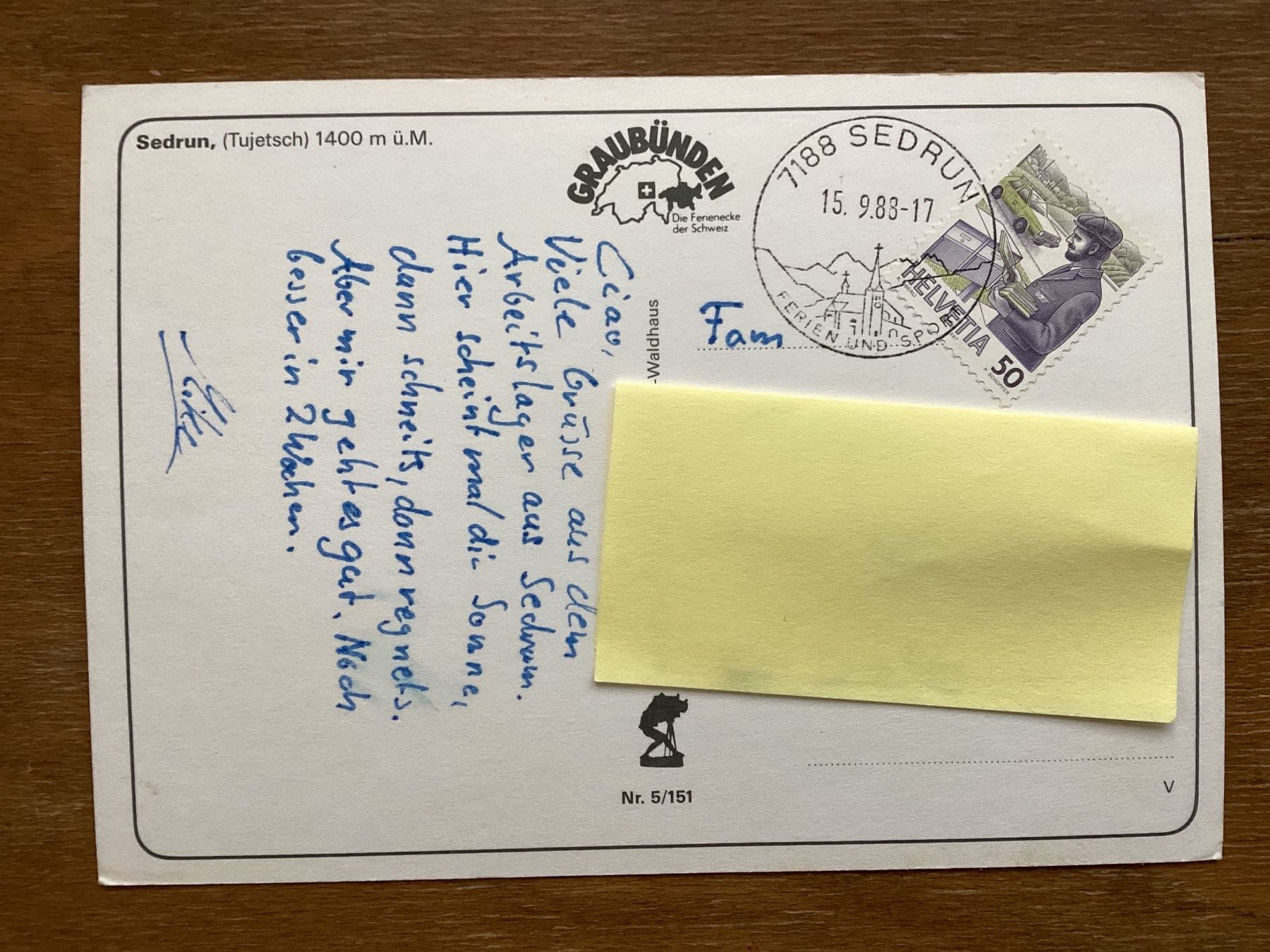 Cartoline postali: AK Sedrun 1983 – Usato da Zürich venduto da tol_b7c7 1