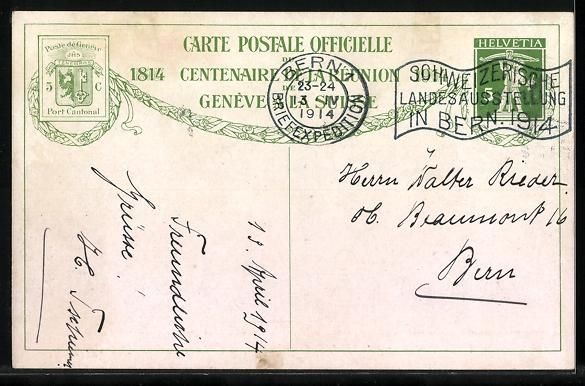 Cartoline postali: Geneve, Schweizer Bundesfeier 1914, Deba – Usato da Berlin venduto da bartko-reher 1