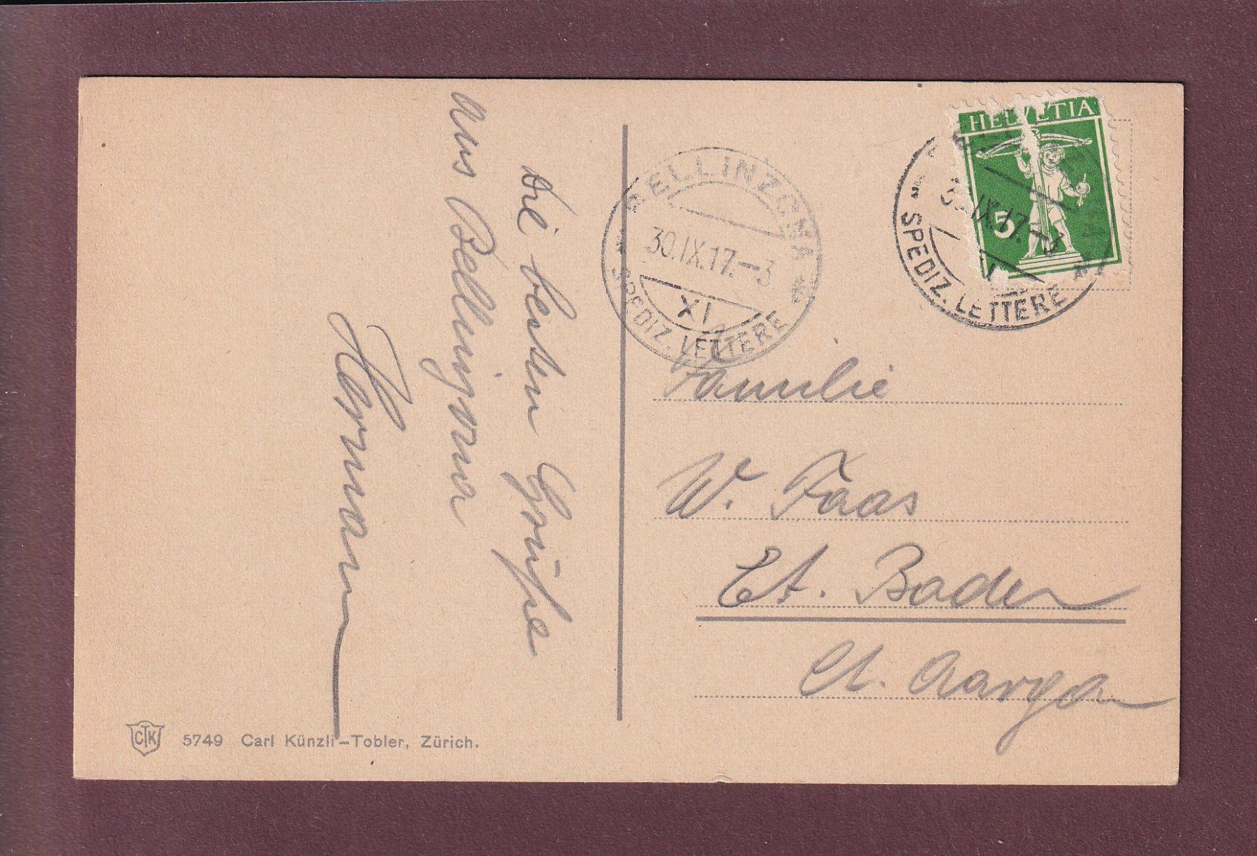 Ansichtskarten: BELLINZONA - Ferrovia - 1917 – Gebraucht aus Pully von nicecards 1