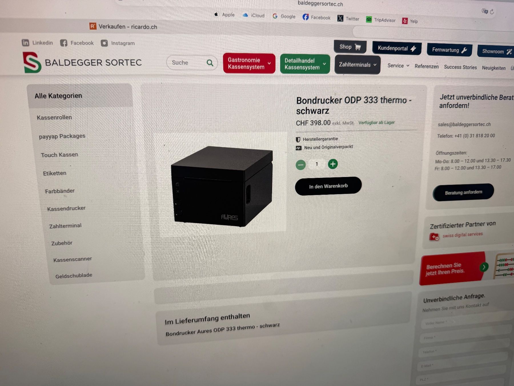 Registratore di cassa: Neuw.Kasse Android Widescreen mit Bondrucker Thermo 599.- – Usato da Widnau venduto da moser-konzept. 1