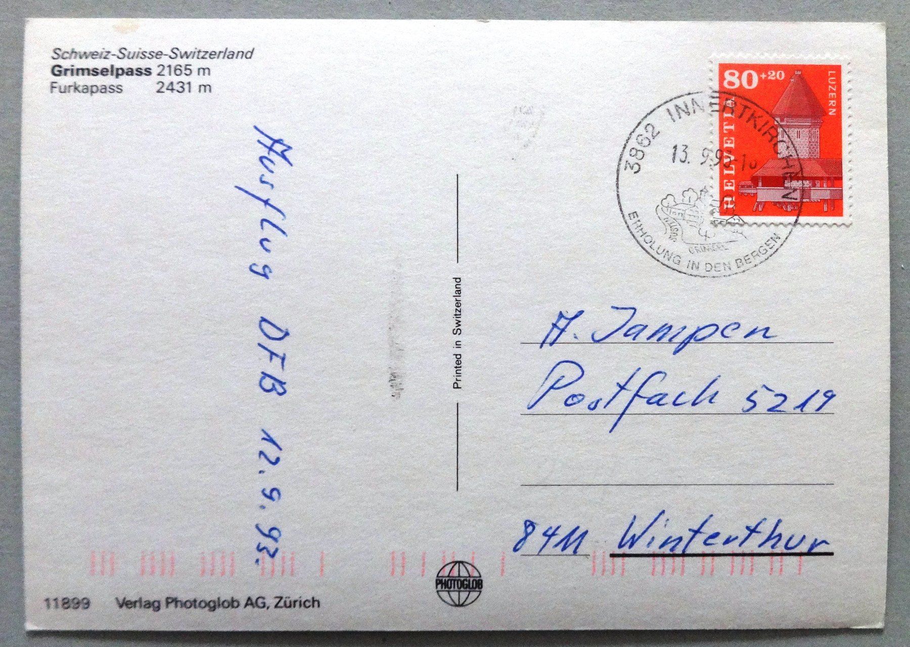 Cartoline postali: Grimselpass 2165 m - Furkapass 2431 m – Usato da Fétigny venduto da Billy2miny 1