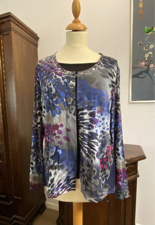2 in 1 Shirt langarm schwarz bunt mit Glitzersteinen Gr. 44
