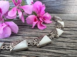 Bracelet  Armkette 925 Silber Ornamente Perlmutter Artdeco