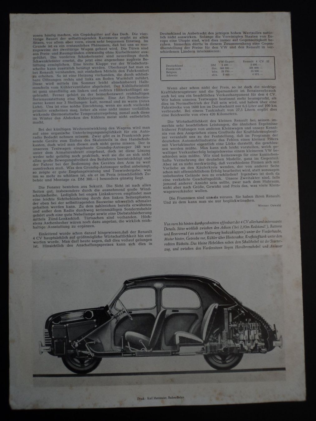 Renault Documenti: Prospekt Testbericht Renault 4CV 1952 – Usato da Schwarzenburg venduto da modelCARama 6