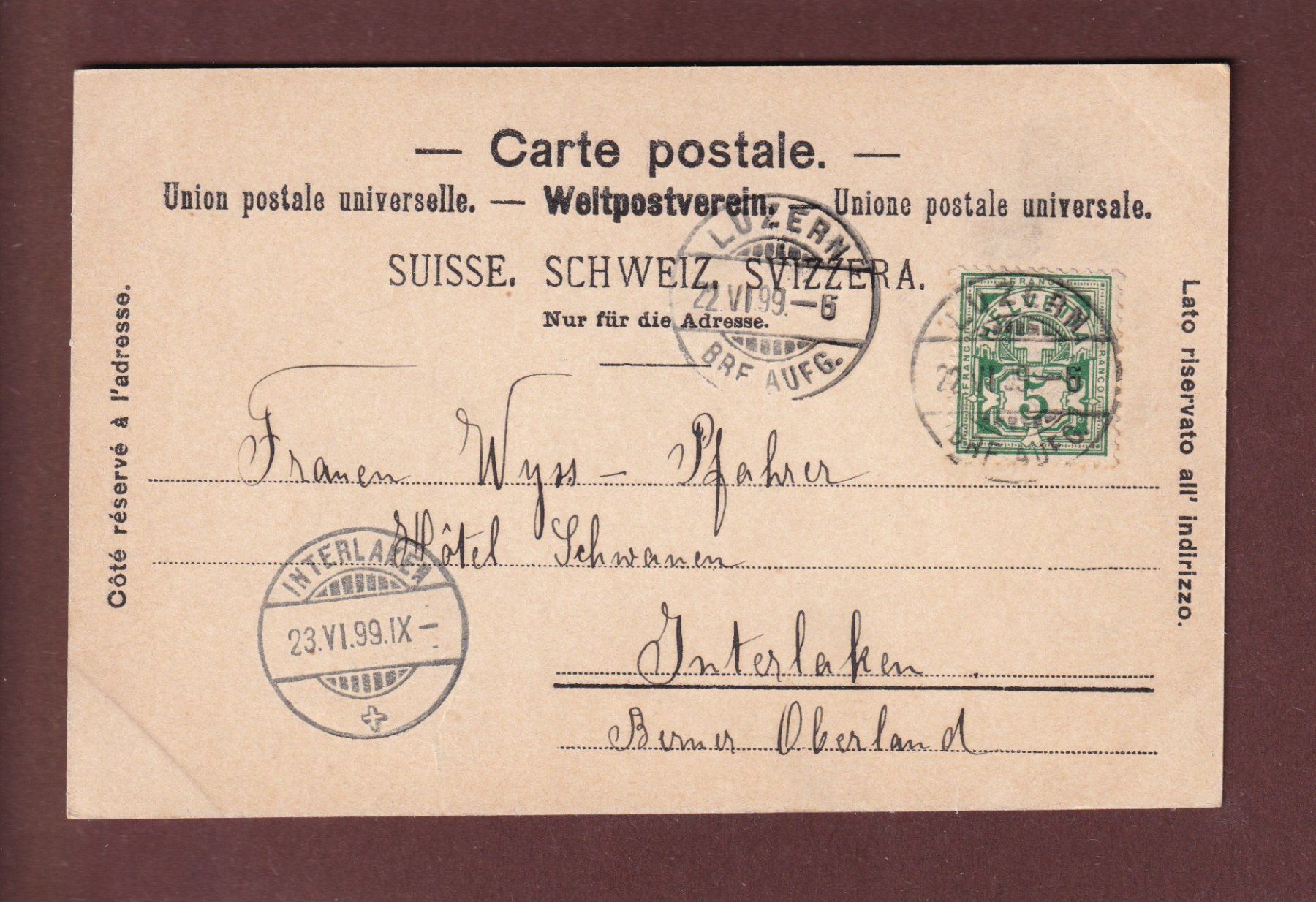 Cartoline postali: LUZERN - 1899 – Usato da Pully venduto da nicecards 1