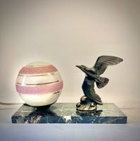 Vintage Art‑Déco Lampe, Marmor, Vogel & Glas, 1950/60er