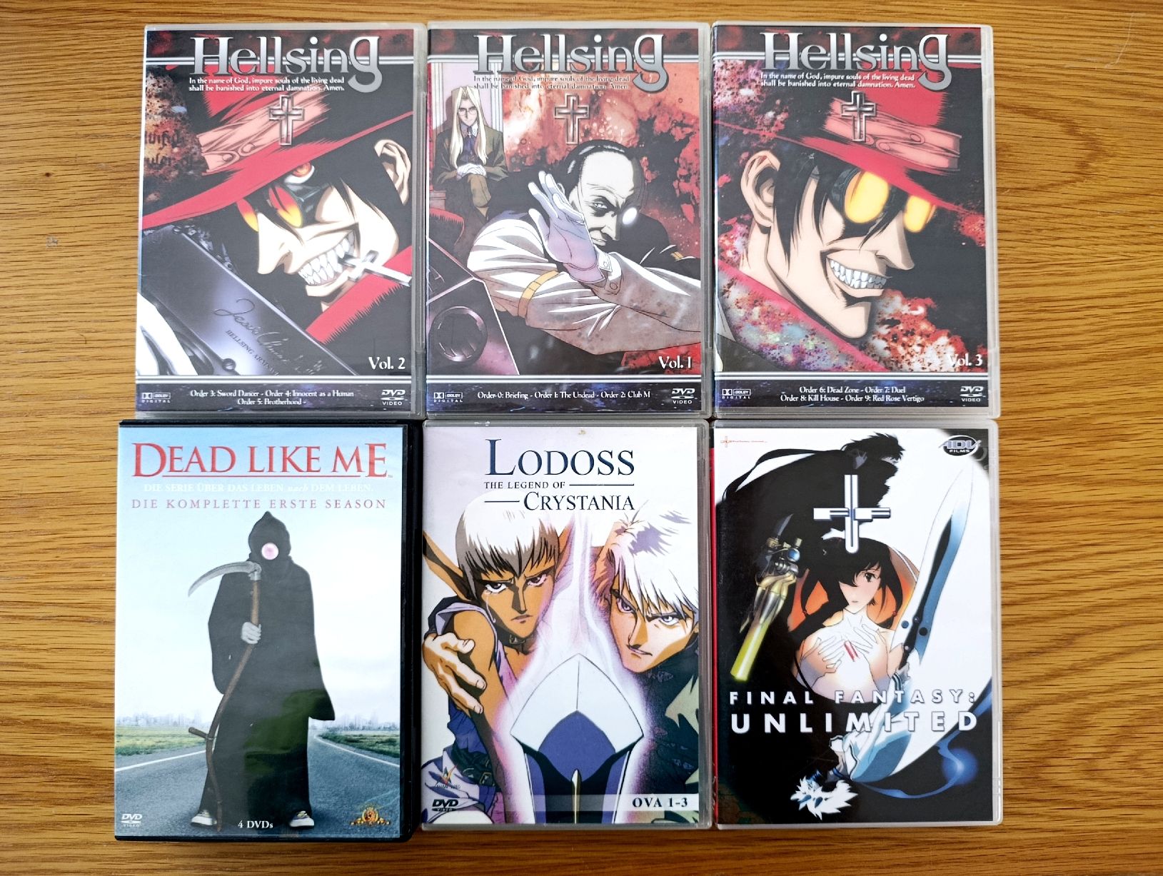 Tutti i DVDs: 6 DVDs, Anime: Hellsing, Lodoss, Final Fantasy – Usato da Wil SG venduto da Donaldus