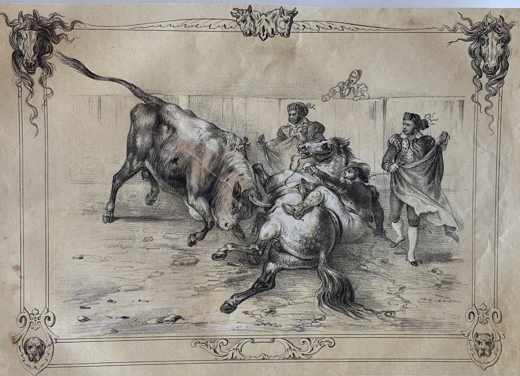 Grafica & Litografie: Lithographie 1845 - Ein Stiergefecht, Stierkampf – Usato da Frauenfeld venduto da Merk52