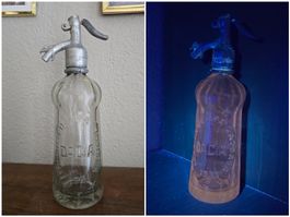 antike Soda Siphonflasche 1937/1938 Uranglas, rumänisch?