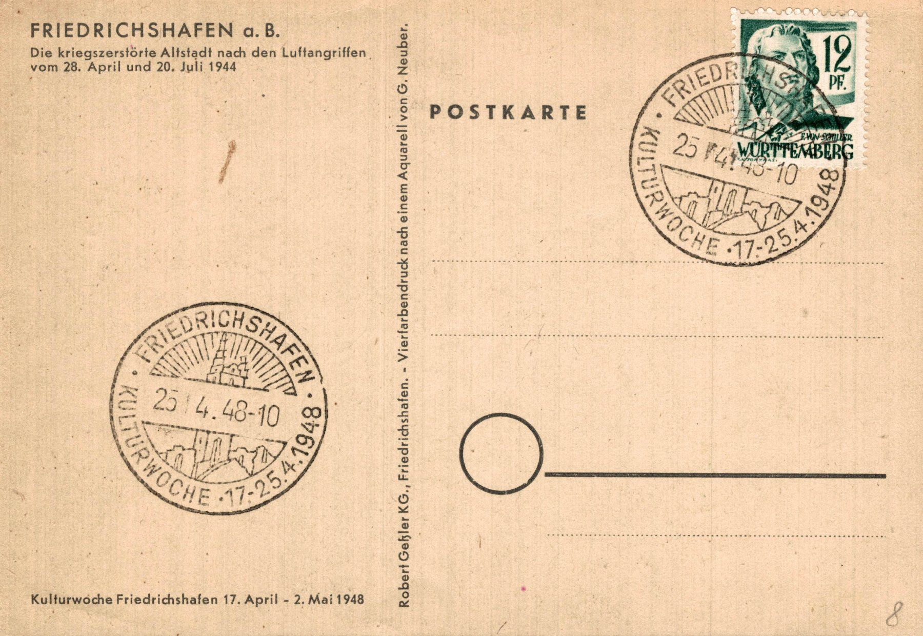 Cartoline postali: Friedrichshafen. Kulturwoche 1948 – Usato da Bronschhofen venduto da Astore 1
