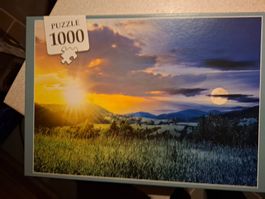 Puzzle 1000 Teile - Abendstimmung mit Sonne und Mond!