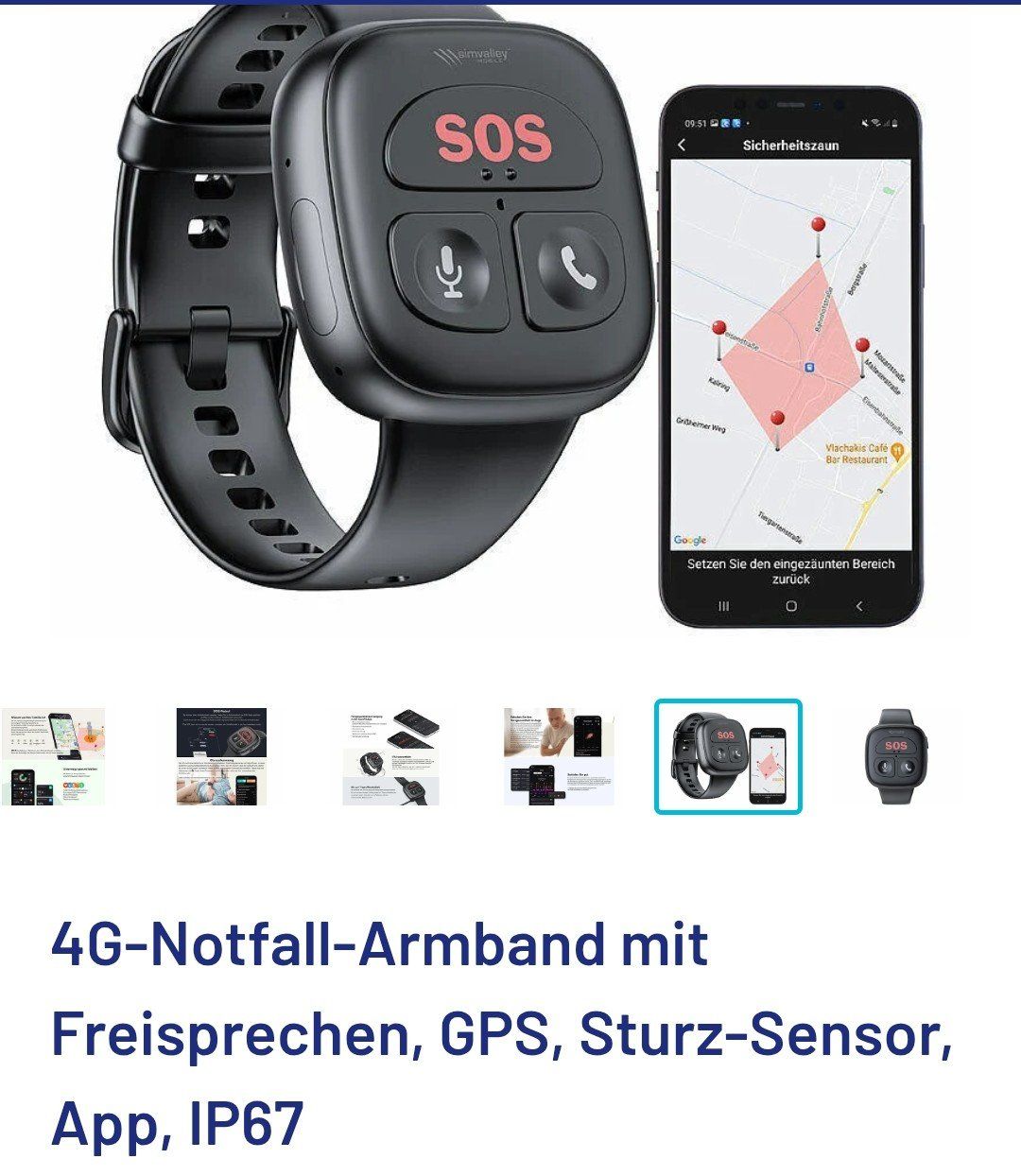 Smartwatch: Simvalley Notfall-Armband PW-80.gps 4G – Neu (gemäss Beschreibung) aus Oftringen von Obelix-GmbH