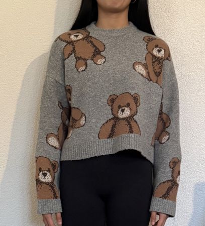 Grauer Teddy Bär Pullover, Grösse M, Perfekt für den Winter