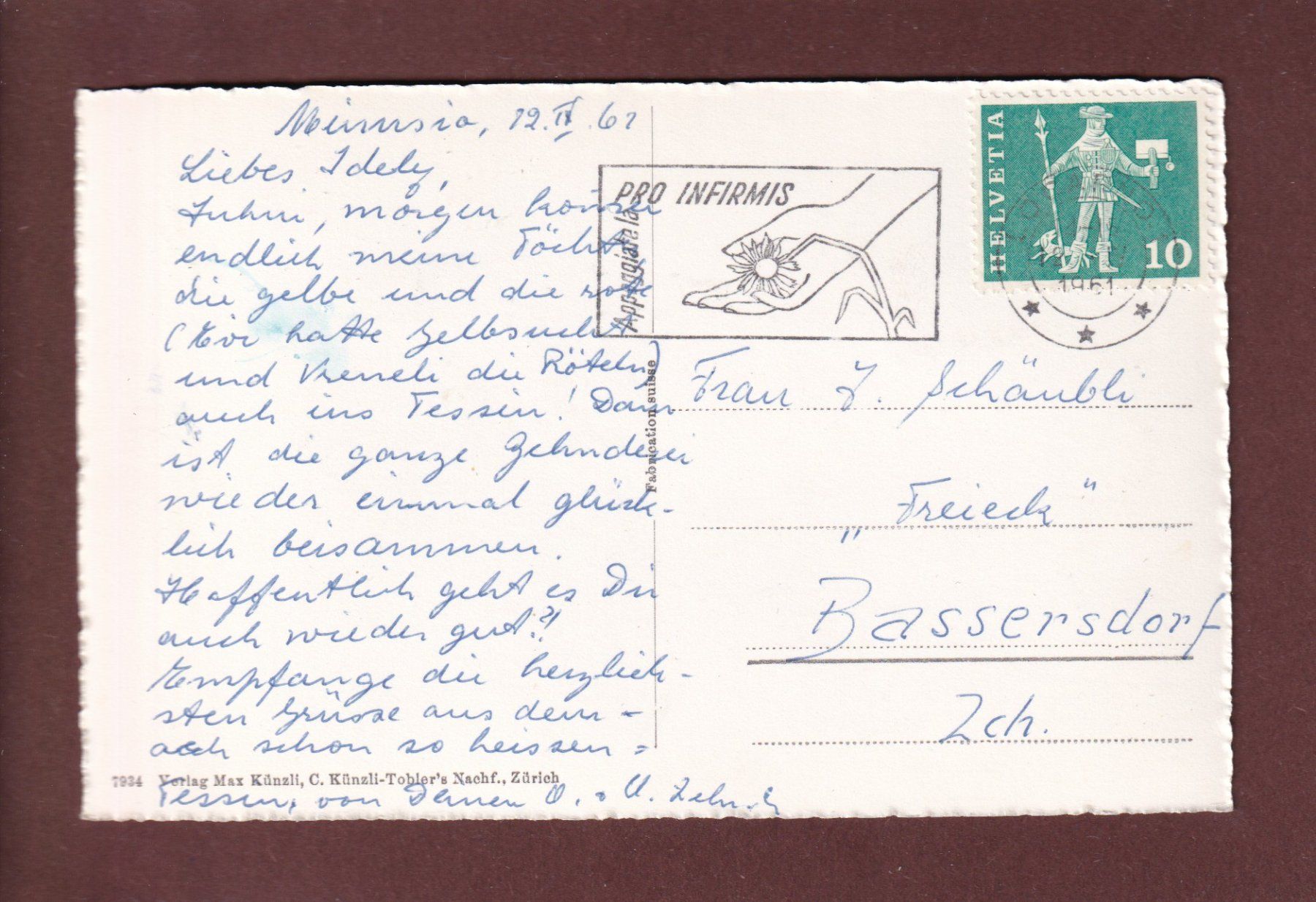 Cartoline postali: LOCARNO - 1961 – Usato da Pully venduto da nicecards 1