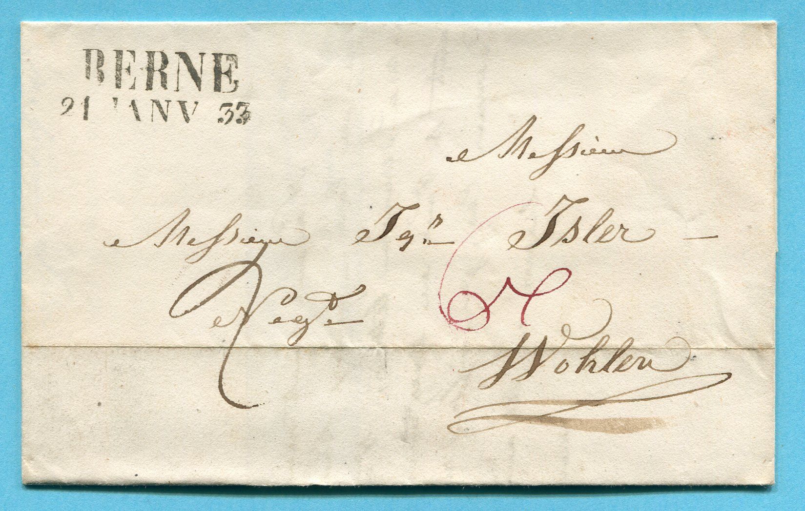 Alle Briefmarken: Faltbrief von Bern nach Wohlen 1833 – Gebraucht aus Opfikon von Prophila