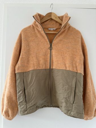 Hessnatur Fleece Jacke XS, Orange/Khaki, Top Zustand