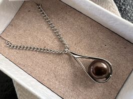 Elegante Halskette mit Süsswasserperle - Braun/Edelstahl