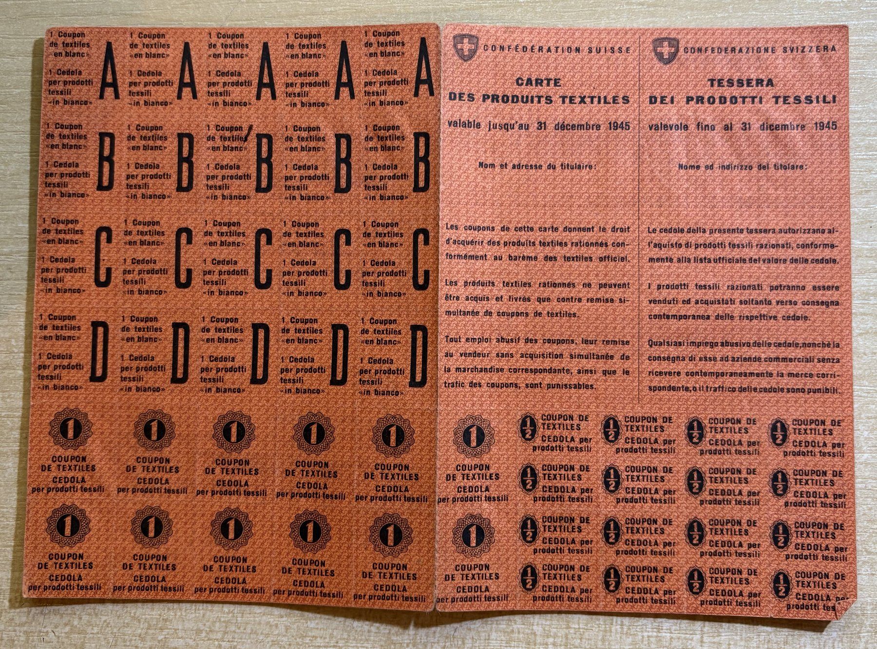 Documenti: TEXTIL-KARTE 1945 – Usato da Ostermundigen venduto da Kari1937 1