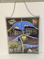 Vintage Ecublens Stained Glass Panel - Unique Swiss Art