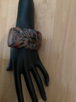 Vtge. Armreif Leder Mosaik Muster braun mehrfarbig gut