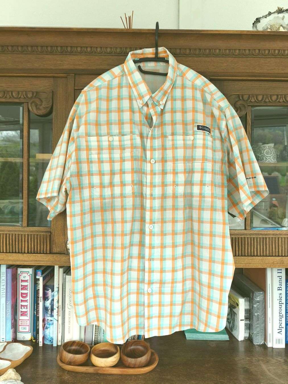 Columbia Camicie: orange gemustertes Columbia Kurzarmhemd XXL – Usato da Erschwil venduto da tomket66