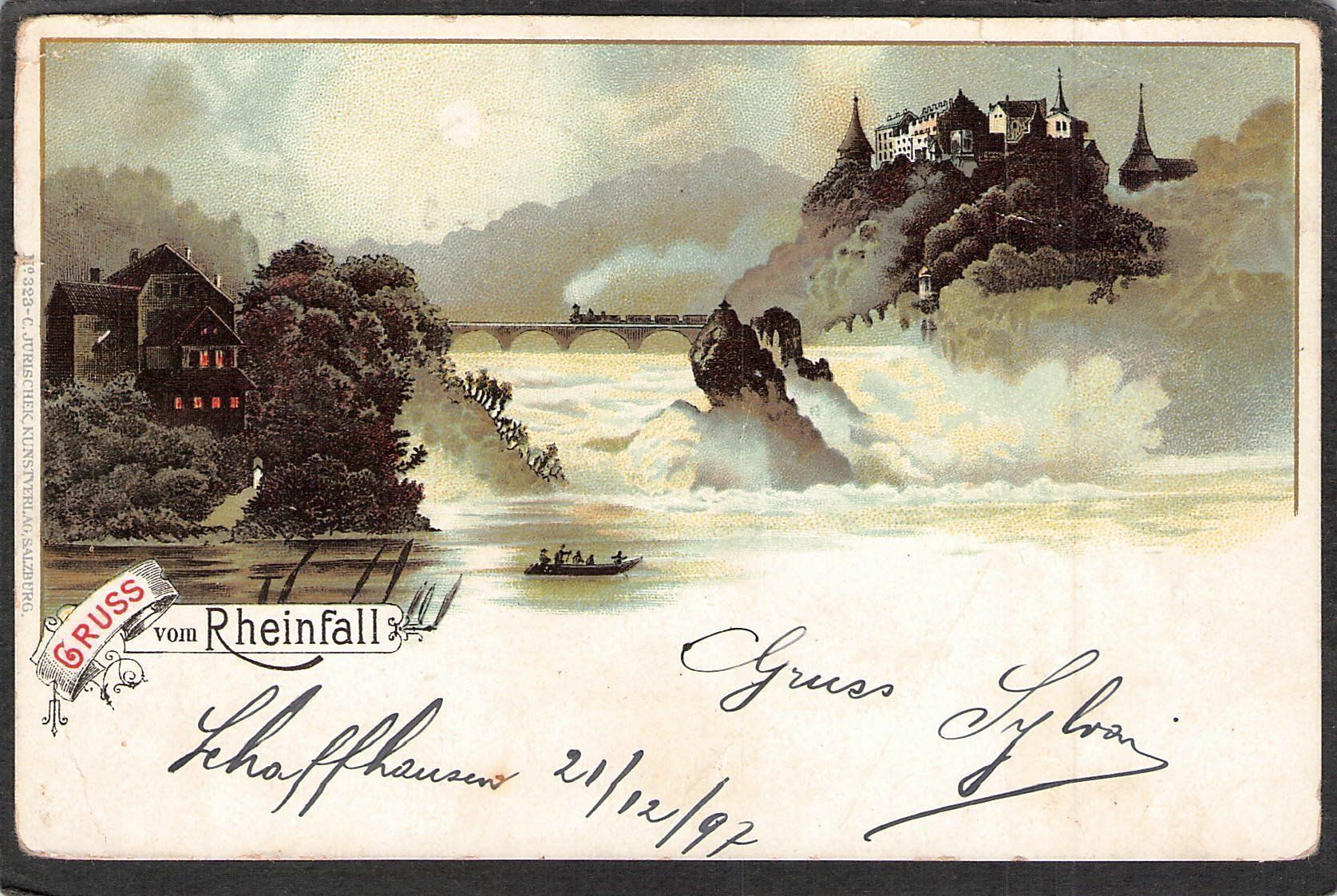 Cartoline postali: ^Gruss vom Rheinfall , gel. 1897 – Usato da Reichenburg venduto da Pipo-67