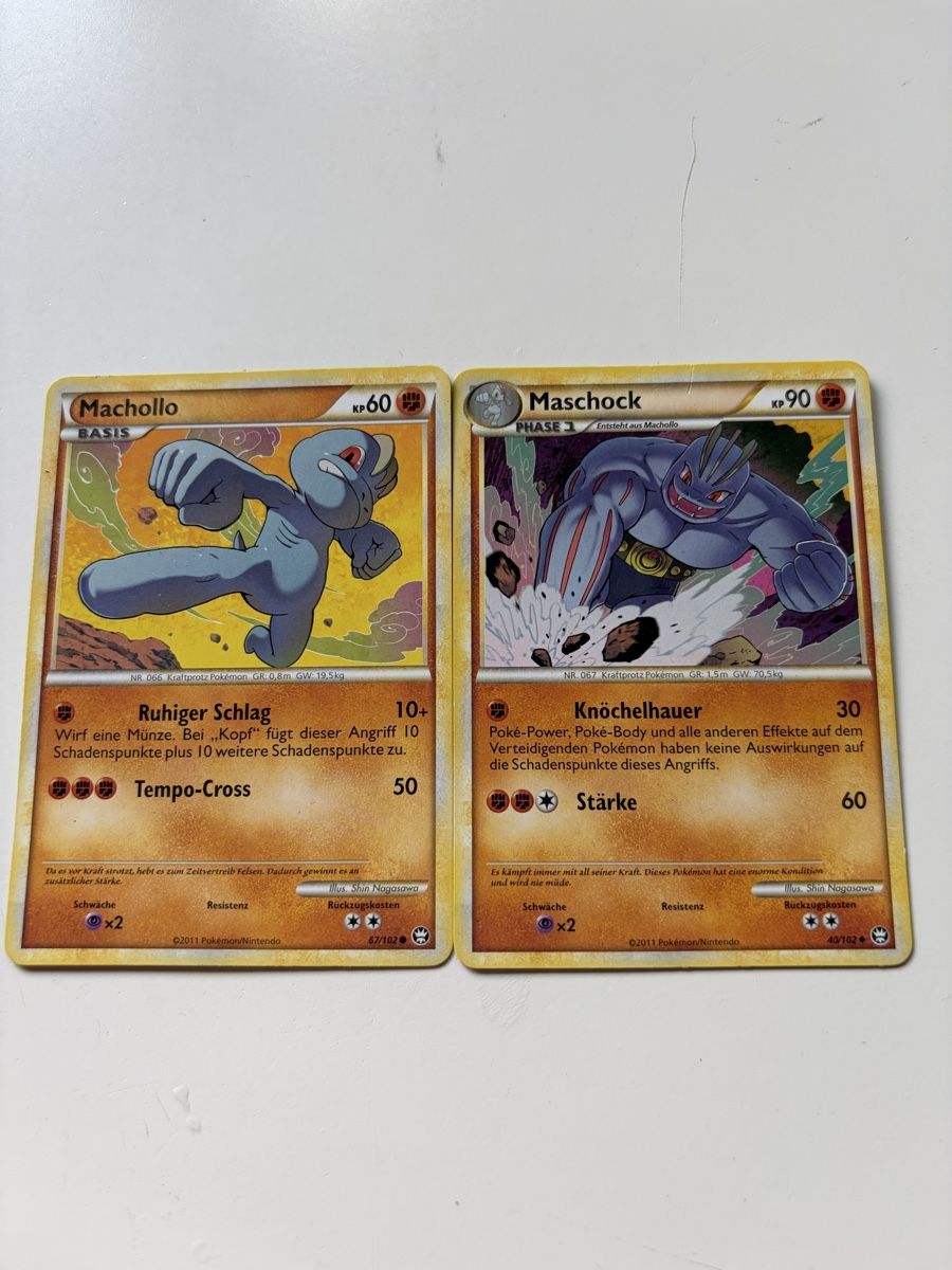 Pokémon Sammelbilder & Trading cards: 2 Pokémon Karten, Machollo und Maschock – Gebraucht aus Balsthal von Sven.sch