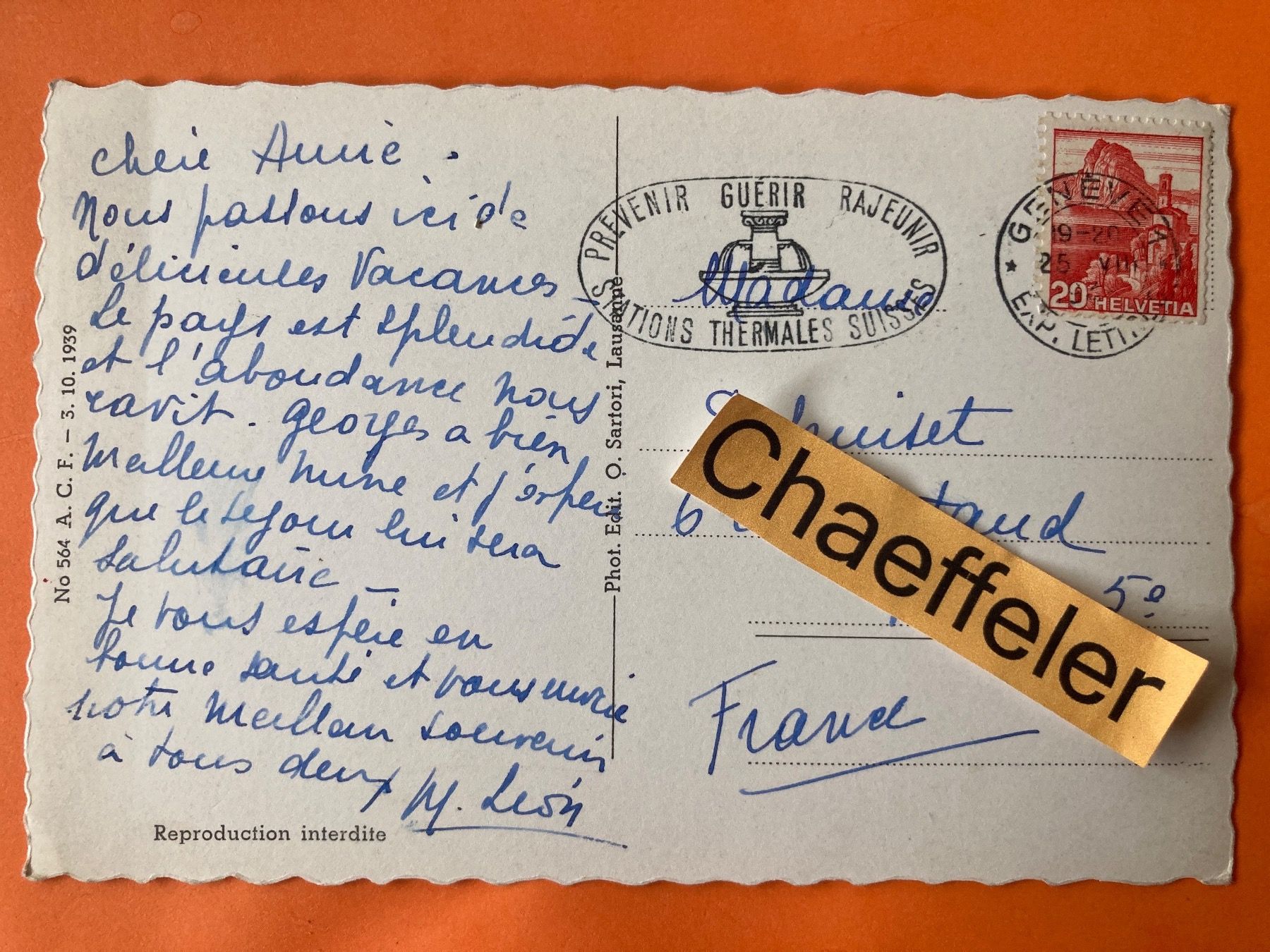 Cartoline postali: 3309 Nyon – Usato da Zürich venduto da Chaeffeler 1