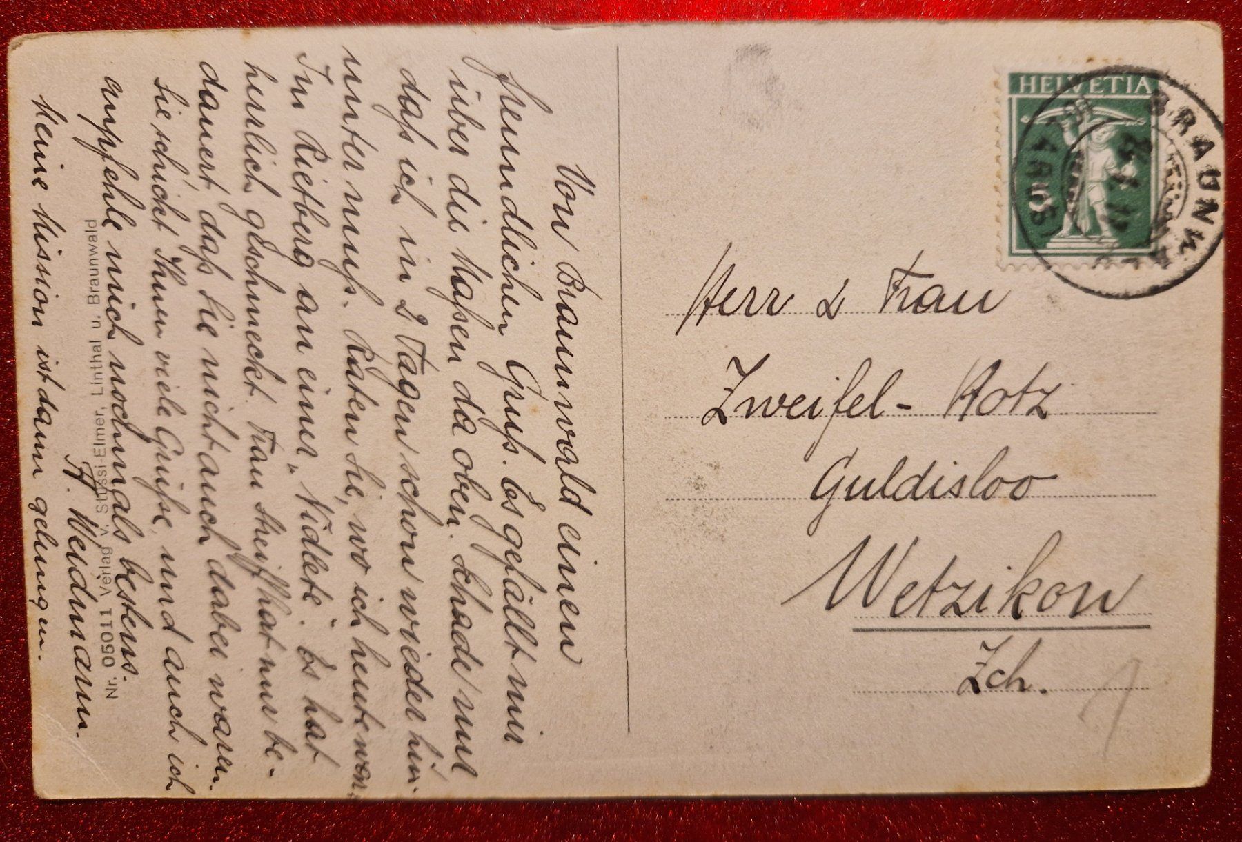 Cartoline postali: Braunwald Kirchlein mit Winterlandschaft 1917 – Usato da Melchnau venduto da Fishel 1