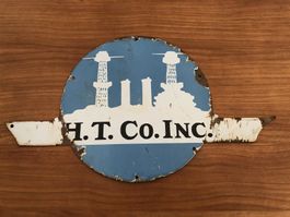 "H.T. CO. INC." Antikes Emailschild Reederei Schiffahrt