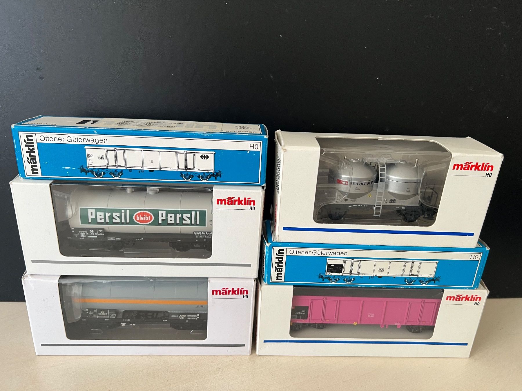 Märklin Modellini di ferrovie: 6 Märklin Güterwagen HO WS – Nuovo (secondo la descrizione) da Root venduto da Roll.48