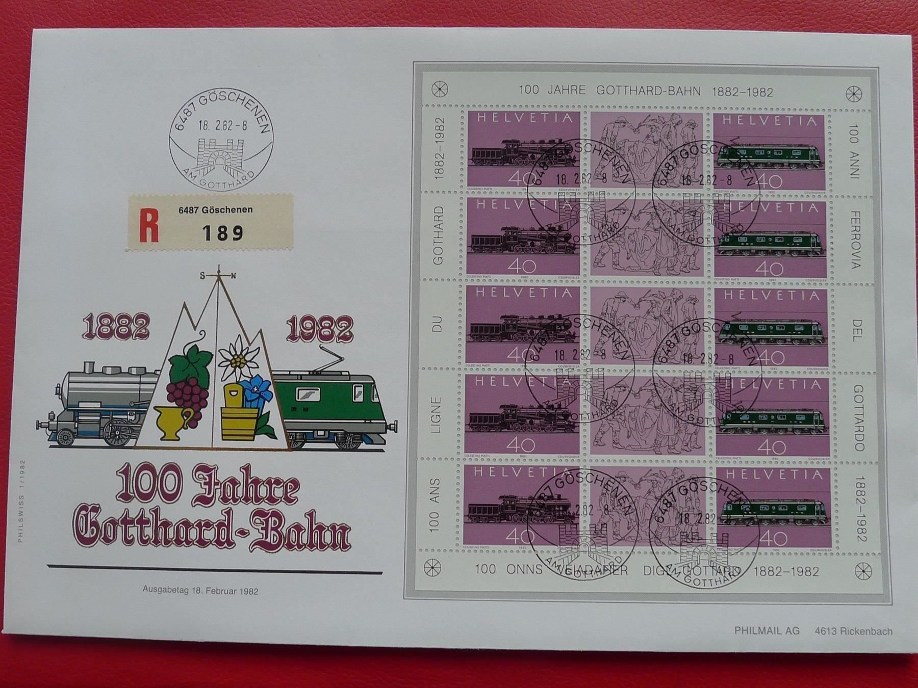Tutti i francobolli: 1982, Ersttagsbrief: GOTTHARD-BAHN, sauber auf Luxus-FDC! – Usato da Sursee venduto da Luzernerraute