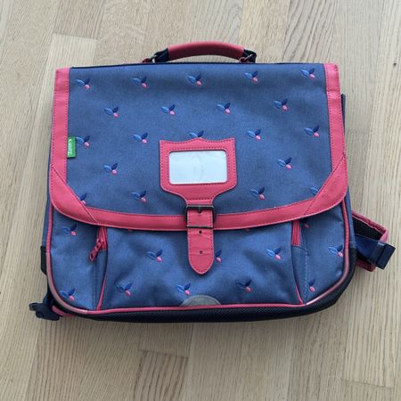 Cartable scolaire Tann's bleu rose bonbon motif feuilles