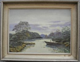 Flusslandschaft im Rheintal monogr. HH - Heinrich Herzig