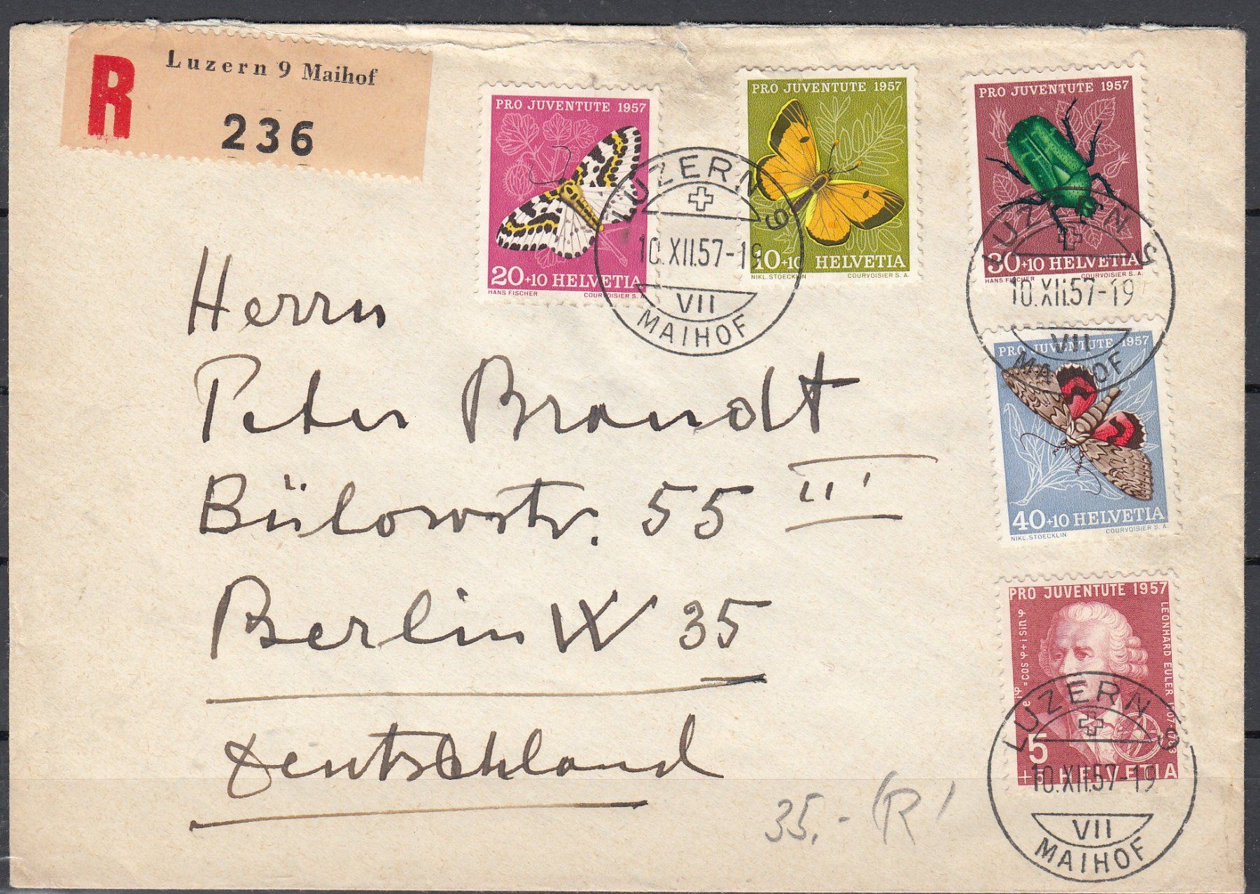 Tutti i francobolli: Brief Schweiz Eingeschrieben Mit Serie Juventute 1957 – Usato da Herrliberg venduto da Lfrifda